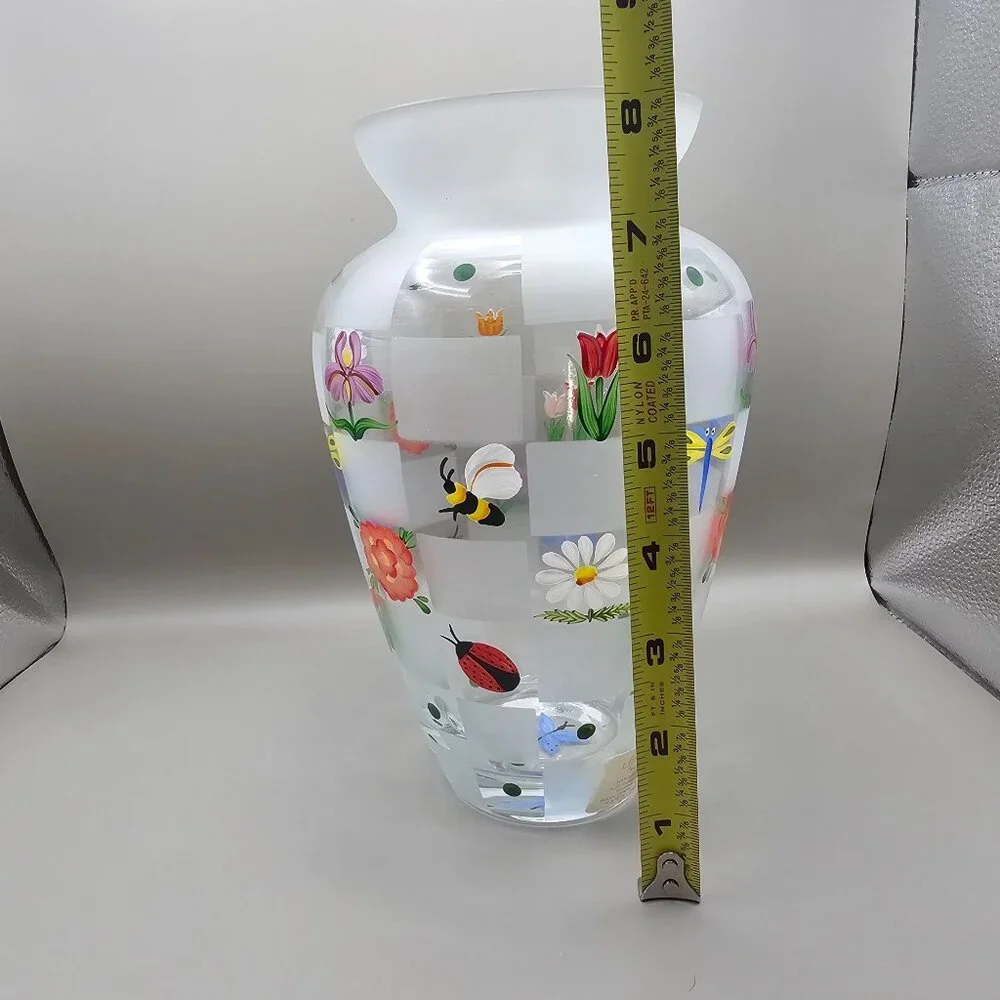 Lenox Nature's Splendor Handpainted Glass Vase Flowers Insects w/Box Signed